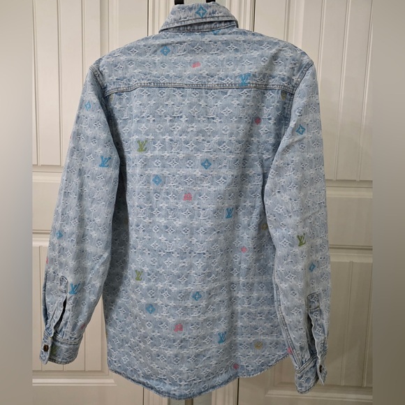 Louis Vuitton Light Blue Patterned Button Down Denim Shirt - Picture 3 of 5